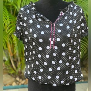 🖤 Zac & Rachel Black & White Polka Dot Blouse with Pink Trim 🖤